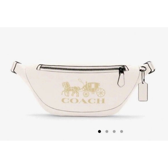 New Coach C4137 Warren Belt Bag with Horse and Carriage Leather Embossed Chalk - Picture 1 of 4